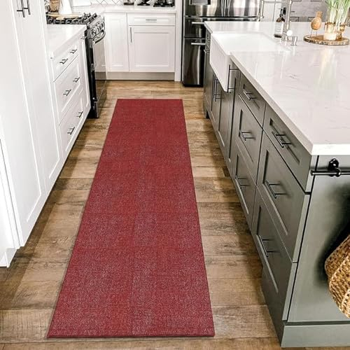 HomebyHome Kurzflor Teppich Läufer Flur 60 x 110 cm Rot - Waschbarer Teppich für Schlafzimmer, Wohnzimmer und Ideal als Küchenteppich - Flauschiger Teppich Extra Weich, Einfarbig, rutschfest, Klein