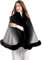 ZLYC Damen Winter Kunstpelz Poncho Cape Strick Schal Stola Warm Cardigan(Dip Dye Schwarz)