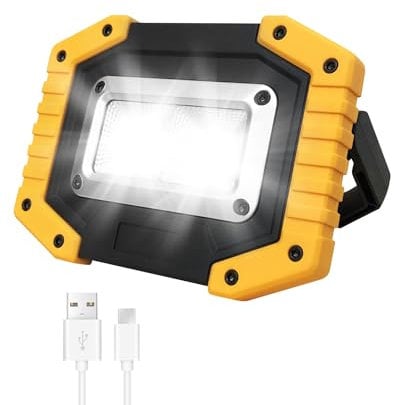 New Upgrade 30W LED Rechargeable Work Light, 4 Modes, High, Low, Strobe and Alternating Red/Blue, Spotlight IPx6 Waterproof Durable Light, Portable Outdoor Light for Camping Fishing Hiking Garage