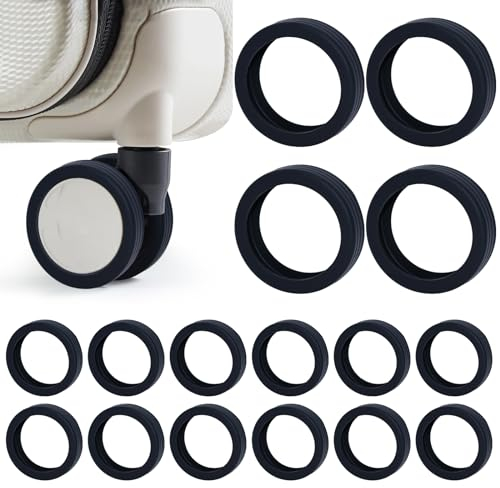 Aimeke 16 Stück Gepäckradabdeckung Silicone Luggage Wheel Covers Reduziert Lärm wasserdichte Gepäckkoffer Räder Abdeckung für Die Meisten 8 Spinner Räder Koffer (Schwarz)