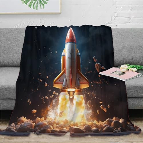 Rakete Flanelldecke Raumschiff Decke Couch Bett Sofa Fleecedecke Soft Fuzzy Warm Cozy Fleece Decke Dekorativ Wohnzimmer 60x80inch(150x200cm)