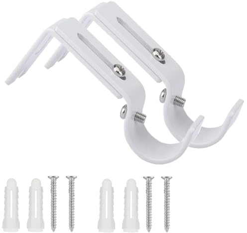 VIVIIHOO Set di 2 supporti per aste per tende con supporto da parete in metallo regolabile per casa, ufficio, camera da letto, armadio e bagno, bianco
