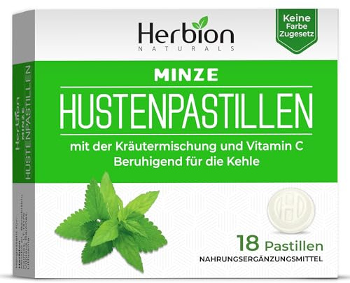 Herbion Naturals Hustenpastillen mit natürlichem Minzgeschmack, Nahrungsergänzungsmittel, lindert Husten, für Erwachsene und Kinder ab 6 Jahren, 18 Lutschtabletten, ohne künstliches Aroma
