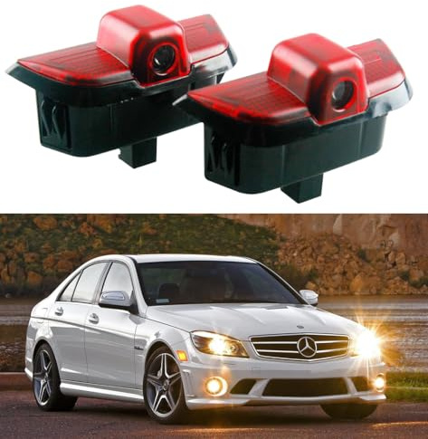 AutoQi Willkommenslicht für Mercedes C-Klasse W204 T-Model S204 LED Logo Projektor Einstiegsbeleuchtung Laser Türlicht, 2 Stk (MB Stern + Schriftzug)