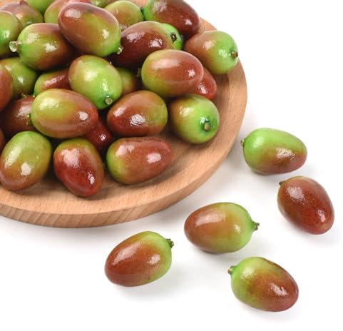 Luckforest Olive artificiali, 50 pezzi di olive finte realistiche, in schiuma, frutta per casa, cucina, armadio, cibo, fotografia, puntelli