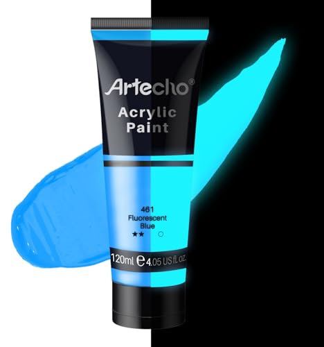 Artecho Acrylfarbe Leuchtfarbe Blau 120 ml, Wasserfest und Lichtecht, Schnell Trocknend, Acrylfarbe für Leinwand, Holz, Stoff, Handwerk, Leder und Stein.