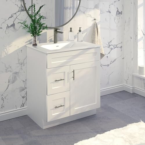 30 Shaker Bathroom Vanity Sink Base with Drawers (Ready-to-Assemble) (White Shaker Vanity Base)