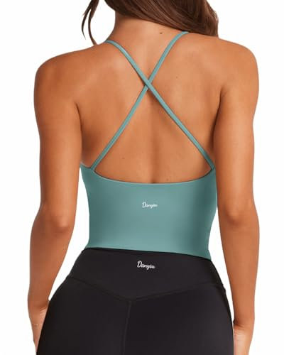 Danysu Sport BH Damen Ohne Bügel Top Crossback Abnehmbaren Gepolstert Nahtlose Sport Oberteile Bra Fitness Yoga U-Boot-Ausschnitt Grün M