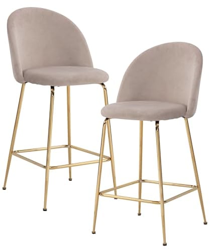 FineBuy Lot de 2 tabourets de Bar en Velours, avec Dossier et Pieds dorés, Style scandinave, Tissu/métal, 110 kg, Design rembourré, pour Bar, bistrot