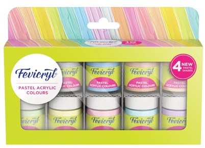 Fevicryl Acrylfarben Pastell Kit | 10 Farben x 15ml | DIY Farbe, reichhaltiges Pigment | Multicolor & Multi-Surface | Nicht knackende Farbe für Leinwand, Holz, Leder, Steingut, Metall