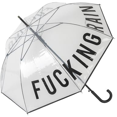 Fisura - Transparenter Regenschirm f*cking rain. Jugendlicher transparenter Regenschirm. Automatischer Regenschirm mit Knopf. Windfester, robuster Regenschirm. Durchmesser von 103 cm.