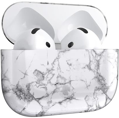 MyGadget Hülle [ Marmor Muster ] kompatibel mit Airpods 4 (2024) - Qi kompatibel - Case Schutzhülle - robuster & stoßfester Bumper - Marmor Weiß