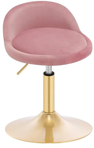 WOLTU Dressing Table Stool, Height Adjustable Stool, Swivel Office Work Stool, Kitchen Counter Stool, Seat Height 42.5-58cm, Velvet Stool for Bedroom Living Room, Pink + Golden, BH425rs-1-UK