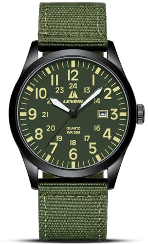 LN LENQIN Uhren Herren Herren Uhr Militäruhr 30M wasserdichte Armbanduhrherren Analog Quarz Uhren für Männer mit Datum Feld Nylon Band Armee Taktische Sportuhr