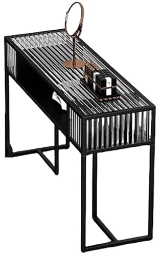 TT-YEC Mesa De Manicura Profesional Con Tapa De Cristal, Mesa De Manicura Con Estructura De Metal Para Técnicos, Estación De Salón De Uñas Contemporánea, Color Negro,L140cm