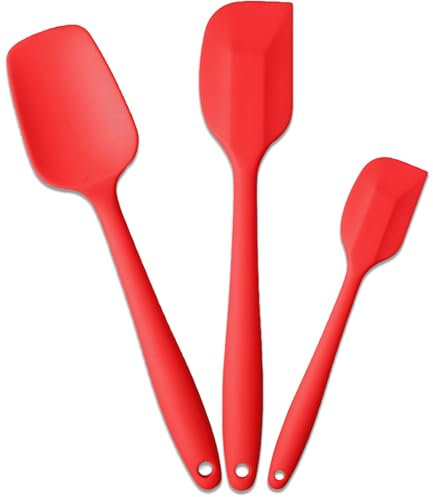 V-Kitpater Silicone Spatula Set for Cooking Baking and Mixing, Food Grade Rubber Spatulas, High Heat Resistant for Nonstick Cookware, Dishwasher Safe BPA-Free, Red Kitchen Utensils, Pack of 3