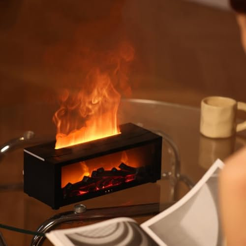 Essential Oil Diffuser,3D Flame Fireplace Aroma Diffuser Flame Diffuser Humidifier For Home,Office,Yoga Studios,Or Gyms(Black)
