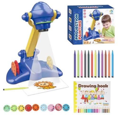 Umllpet Projecteur de dessin pour enfants avec 72 motifs de diapositives - Projecteur de dessin animé Smart Art Sketcher - Jouet pour filles et garçons à partir de 3 ans - Bleu