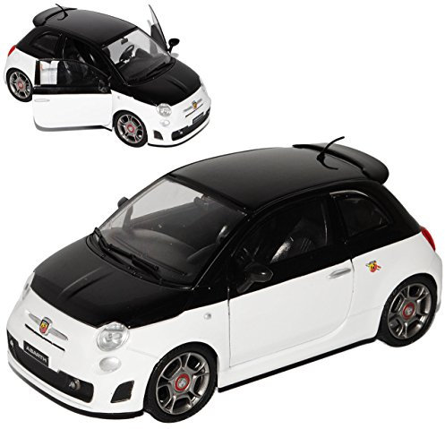 Motormax FIAT 500 Nuova Abarth Schwarz Weiss Ab 2007 1/24 Modell Auto