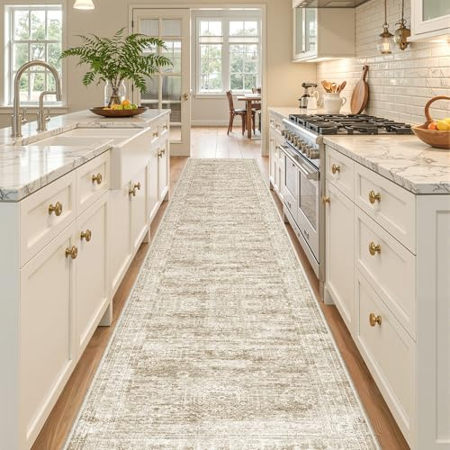 Restydon Langer Flurläufer für Flur, 3,6 m, rutschfeste Unterseite, waschbar, Teppichläufer für Badezimmer, Eingang, Wohnzimmer, weicher niedriger Flor, moderner Teppichläufer (60 x 300 cm, Braun