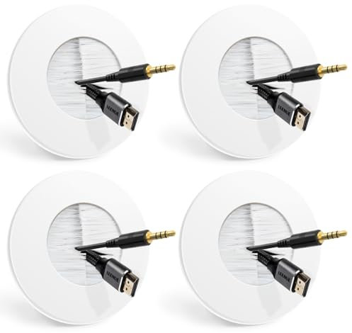 4 Pack in Wall Cable Management Kit for Wall Mounted TV, Slim Round Cable Pass Through Plates for Easy Installation, White (Not Include Hole Saw)