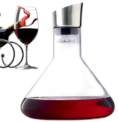 Wine Decanter with Aerator, 1500ml Crystal Glass Wine Carafe, Hand-Held Aerator with Stainless Steel Filter, Elegant Wine Accessories for Wine Lovers, Great for Aerating Wine