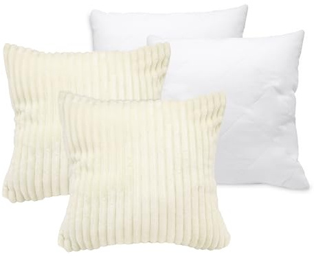 ZOLLNER Set aus Kopfkissenbezug wollweiß mit Reißverschluss 2-teilig 100% Polyester und dem dazugehörigem Kissen