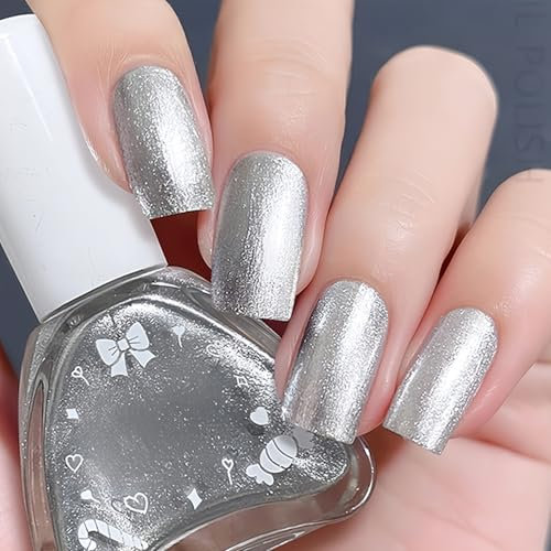 Chrome Nagellack Silber - 12 Ml Schnelltrocknender Perlmutt Nagellack - Silver Nail Polish mit Spiegelnagellack Effekt - Langanhaltender Nagelack auf Ölbasis ohne UV-Lampe für Frauen (Silver Chrome)