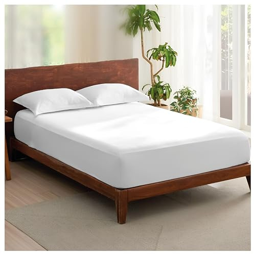 Rehan & Co 100% Egyptian Cotton Fitted Bed Sheets Double White | 300 Thread Count 12 Inch (30cm) Deep Fitted Bed Sheet Hotel Quality Bedding OEKO-TEX Certified Breathable Bottom Sheet.