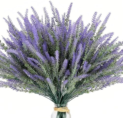 GIUSOBG Lavanda Artificiale 12 Pz Bouquet Lavanda Artificiale Bouquet 38 cm Plastica di Fiori di per Terrazza del Giardino e Decorazione del Vaso (Viola)