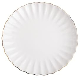 HOMLA MELIDA Porzellanteller Essgeschirr 27 cm Weiß mit Goldrand Elegante Wellenränder