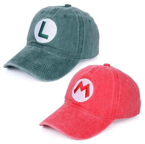 Mario Baseballkappe, 2PCS Cartoon Sonnenschutz Kappe Einstellbare Baseballmütze Kappe Baseballmütze für Kinder Personalisierte Baumwolle Mütze für Jungen und Mädchen 1