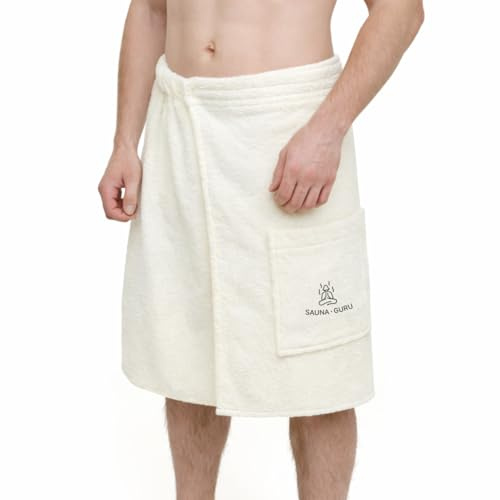 Sauna-Kilt Handtuch für Herren aus 100% Baumwolle – Weiches Saunahandtuch, Verstellbarer Hüftwickel-Bademantel, essentielles Sauna-Zubehör, Dusche & Trockensauna – Luxusgeschenk für Ihn – Cremefarben