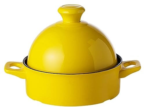 WYBZDA Ceramica Tajine Terracotta Marocchina Gas Forno Pentola Tajine Casseruola Cottura Lenta con 2 Manici Coperchio Gourmet(Giallo)