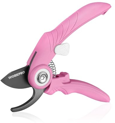 WORKPRO 6.9 Bypass Pruning Shears, Garden Shears with Sharp SK5 Steel Blade, Handheld Garden Floral Clippers Gardening Scissors for Rose, Plants, Flowers, Gardening Gifts for Women & Men-Pink Ribbon