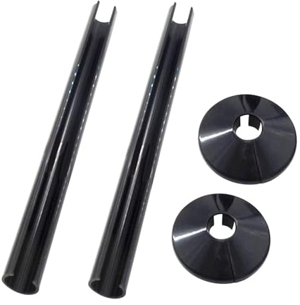 2 Pack 15mm x 200mm SnapFit Radiator Pipe Covers, Black Pipe Collar | Easy installation without tools. Durable black polypropylene, hides exposed heating pipes, fits standard 15mm radiator pipes.