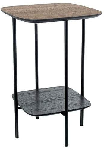 DRW Beistelltisch aus Metall und Holz-Finish in Natur und Schwarz, 60 x 40 x 40 cm