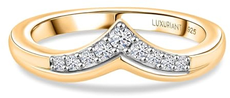TJC Lab Grown Diamond Chevron Wishbone Ring | Knife Edge V Shape Band | 18K Gold Vermeil Plated 925 Sterling Silver | Engagement & Stacking Ring- Size Q