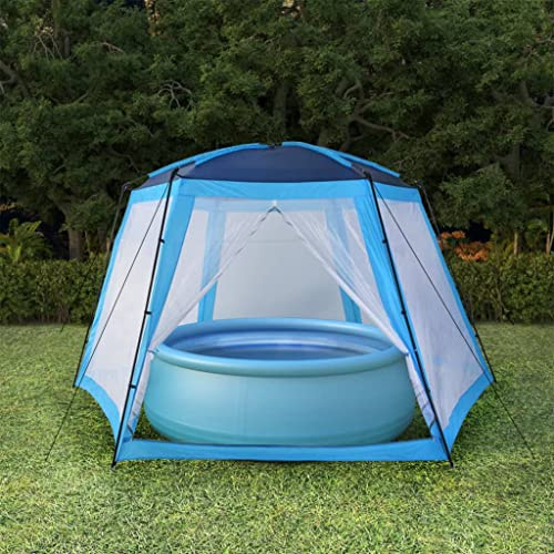 Poolzelt Pavillon 590x520x250 cm Blau, Schwimmbecken Abdeckung und Sonnenschutz für runde Pools bis 300 cm, Robustes Partyzelt mit Stahlrahmen und Mesh-Seitenwänden,