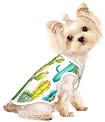Cactus Print Dog Cat T-Shirt, Cute Breathable Tank Top For Small Puppy Kitten Indoor Outdoor Wear