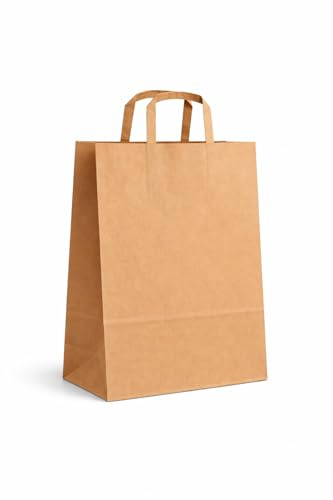 WESTCRAFT Papiertragetaschen mit Griff aus Kraftpapier 32×16×44 cm – stabile Papiertüten braun für Einkauf, Gastronomie & Take-Away – recycelbare Tragetaschen (Groß – 32 × 16 × 44 cm (200 Stück))
