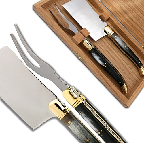 Laguiole Actiforge KäSemesser-Set, Schwarz, mit Horngriff, aus Frankreich