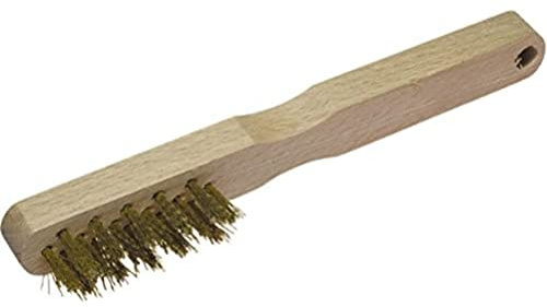 wolfcraft Messingdraht-Handbürste I 2725000 I 3-reihig I Zum Reinigen, Entrosten und Polieren I für NE-Metall, Holz und Stein I Holzgriff
