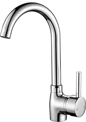 Hapilife Kitchen Sink Mixer Tap Single Lever Monobloc Polished Chrome Mixers Taps 1 Hole Swan Neck Modern 360° Swivel Spout Mono Faucet with UK Standard Fittings