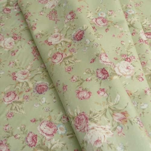 Stilvoller Vintage Stoff mit Blumenprint, Altrosé mit salbeigrünem Hintergrund, Baumwollgewebe, Popeline – Meterware