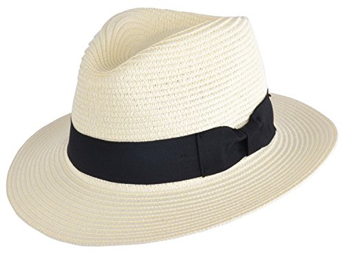 MAZ Paper Straw Crushable Foldable Summer Panama Fedora HAT with Band in 6COLOURS (Large(59CM), Cream)