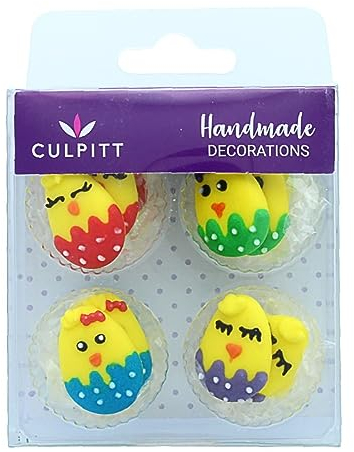 Culpitt Cute Baby Chick Sugar Piping's, Multi Coloured Sugar Decorations For Easter Cakes and Cupcakes - Pack of 12