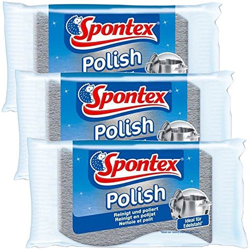 Spontex Edelstahl-Putzer - Edelstahlreiniger - reinigt und poliert - ideal für Edelstahltöpfe und Oberflächen (3er)