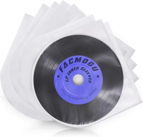 Facmogu 100PCS LP Vinyl Innenhüllen, 12“ halbtransparente Plastikhülle mit 0,08mm dickem antistatischem Material, für 33RPM Vinyl LP Platten