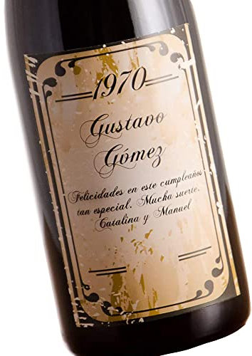Regalo Personalizable: Botella de Vino Personalizada con el año de Nacimiento, su Nombre y una dedicatoria, en Caja de Madera Personalizada.